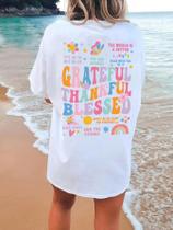 Camisetas Femininas Casuais De Verão Em Algodão Com Estampa Grateful Thankful Blessed, Blusas Soltas