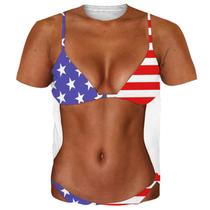 Camisetas femininas de 4 de julho, pacote com 6 biquínis abdominais musculares para homens, bandeira americana, camisetas de peito nu, femininas e meninas, camisetas exclusivas de sutiã patriótico falso