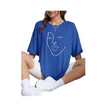 Camisetas Femininas De Algodão Macio Com Manga Curta, Estampa Simples De Linhas E Rosto, Blusas