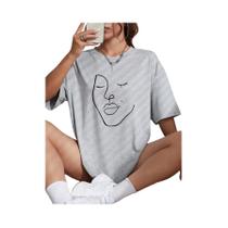 Camisetas Femininas De Algodão Macio Com Manga Curta, Estampa Simples De Linhas E Rosto, Casuais, Camisetas Femininas De Algodão Macio Com Manga Curta, Estampa Simples De Linhas E Rosto, Casuais,