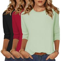 Camisetas femininas de manga 3/4 da Tops Zeagoo Summer, pacote com 3