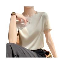 Camisetas Femininas De Manga Curta Soltas Para Primavera E Verão Com Forro De Cetim Branco