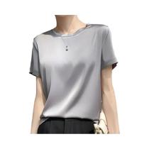 Camisetas Femininas De Manga Curta Soltas Para Primavera E Verão Com Forro De Cetim Branco