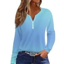 Camisetas femininas My Orders Placeed By Me, moda de outono de 2024, botões, decote em V, manga comprida, elegantes, casuais, soltas, blusas modernas, túnicas plus size, camisetas estampadas (B, azul claro, GG) Camisetas femininas My Orders Placeed By Me, moda de outono de 2024, botões, decote em V, manga comprida, elegantes, casuais, soltas, blusas modernas, túnicas plus size, camisetas estampadas (B, azul claro, GG)