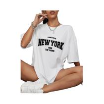 Camisetas Femininas Oversized Com Estampa Gráfica 1968 New York Young Creativity Street Style Manga
