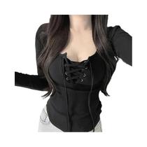 Camisetas Femininas Slim De Manga Longa, Tops Cropped Com Renda Coreana, Moda Y2K, Camisetas Casuais Camisetas Femininas Slim De Manga Longa, Tops Cropped Com Renda Coreana, Moda Y2K, Camisetas Casuais