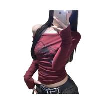 Camisetas Femininas Y2K Góticas Grunge Com Ombros Descidos Moda De Rua Outono Fairycore Hip Hop Punk