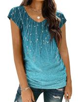 Camisetas femininas Zeagoo 2025 de manga curta com decote em V, casuais Camisetas femininas Zeagoo 2025 de manga curta com decote em V, casuais