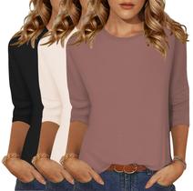 Camisetas femininas Zeagoo, manga 3/4, gola redonda, pretas, pacote com 3 Camisetas femininas Zeagoo, manga 3/4, gola redonda, pretas, pacote com 3