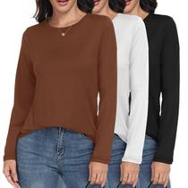 Camisetas GAYHAY, pacote com 3, manga comprida, macias, pretas, brancas, marrons