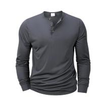 Camisetas Henley De Manga Longa Masculinas Básicas Casuais Com Gola Band Confortáveis E Macias