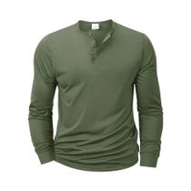 Camisetas Henley Masculinas De Manga Longa Básicas Casuais Com Gola Band Collar Confortáveis E