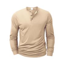 Camisetas Henley Masculinas De Manga Longa Básicas Casuais Com Gola Band Collar Confortáveis E
