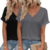 Camisetas HOTOUCH de tamanho grande com decote em V e manga curta para mulheres