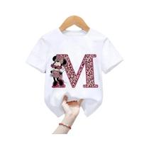 Camisetas Infantis Minnie Mouse A-Z Disney Kawaii Cartoon Casual Tee Para Meninos E Meninas