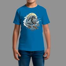 Camisetas Infatil Streetwear Casual Moda De Rua Manga Curta Lua Lobo