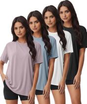 Camisetas Kinglaman 4 Unidades para Mujer Corte Holgado Cuello Redondo Camisetas Kinglaman 4 Unidades para Mujer Corte Holgado Cuello Redondo