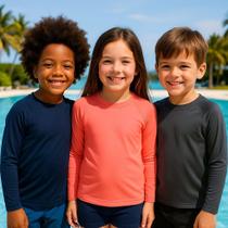 Camisetas Manga Longa UV Infantil Meninas e Meninos Proteção Solar Conforto 4 ao 14 Camisetas Manga Longa UV Infantil Meninas e Meninos Proteção Solar Conforto 4 ao 14