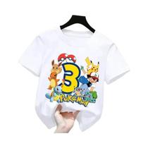 Camisetas Pikachu Para Crianças 2026, Números De Aniversário De Pokémon 1-9 Impressos, Camisetas De