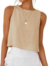 Camisetas regatas de linho IDEALSANXUN para mulheres 2024 Khaki XS