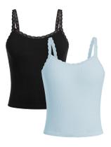 Camisetas regatas femininas de malha canelada RoseSeek com acabamento em renda, 12 anos (pacote com 2) Camisetas regatas femininas de malha canelada RoseSeek com acabamento em renda, 12 anos (pacote com 2)