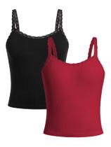 Camisetas regatas femininas de malha canelada RoseSeek com acabamento em renda, 13 anos (pacote com 2) Camisetas regatas femininas de malha canelada RoseSeek com acabamento em renda, 13 anos (pacote com 2)