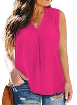 Camisetas regatas femininas Eytino, tamanho grande, verão, decote em V, chiffon 5X Camisetas regatas femininas Eytino, tamanho grande, verão, decote em V, chiffon 5X