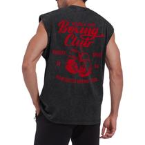 Camisetas regatas Reuseket Boxing Club estampadas sem mangas masculinas pretas Camisetas regatas Reuseket Boxing Club estampadas sem mangas masculinas pretas
