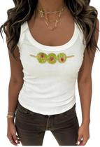 Camisetas regatas Yiulangde 3 azeitonas com estampa de miçangas femininas de verão Camisetas regatas Yiulangde 3 azeitonas com estampa de miçangas femininas de verão