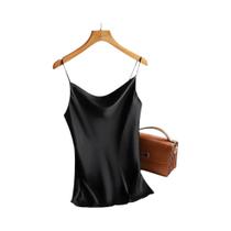 Camisetas Sem Mangas De Seda Satinada Preta E Branca Para Mulheres, Camisola Sexy Com Alças Finas Camisetas Sem Mangas De Seda Satinada Preta E Branca Para Mulheres, Camisola Sexy Com Alças Finas