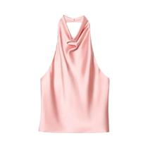 Camisetas Sem Mangas Femininas Em Cetim, Tops Cropped De Verão Em Rosa, Branco, Preto, Amarelo E
