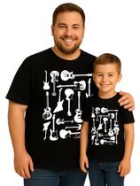Camisetas Tal Pai Tal Filho Guitarras Adulto e Infantil Papai Tamanho Especial Plus Size