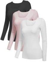 Camisetas YYA Basic de manga comprida, térmicas, quentes para mulheres, 3 peças Camisetas YYA Basic de manga comprida, térmicas, quentes para mulheres, 3 peças