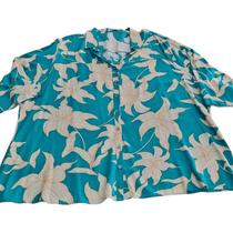 Camisete 3/4 Estampado 100% Viscose Verde/Bege Floral Plus Size