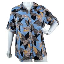 Camisete 3/4 Estampado Azul/preto Doce Brisa Malha 100% Viscose Plus Size