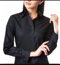 camisete branca camisa social feminina manga longa gabardine elegance passa fácil direto da fábrica - stiyle