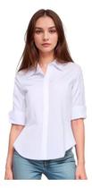 Camisete Camisa Feminino Social Branco Manga 3/4