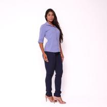 Camisete Feminina Desenvolvida em Tecido de Poplin Azul Manga 3-4 Camisete Feminina Desenvolvida em Tecido de Poplin Azul Manga 3-4