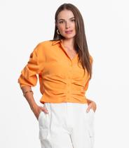 Camisete Feminino Com Drapeado E Botões Loverly Laranja