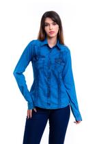 Camisete Jeans Feminina Com Nervuras