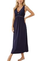 Camisola ALCEA ROSEA de seda de cetim com renda para mulheres Navy XXXL