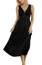 Camisola ALCEA ROSEA de seda de cetim com renda preta XXL