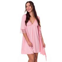 Camisola Amamentação com Robe Lingerie Maternidade Gestante Amamentar Moda de Baixo - VF46-45