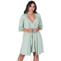 Camisola Amamentação com Robe Lingerie Maternidade Gestante Amamentar Moda de Baixo - VF46-45