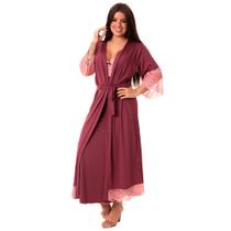Camisola Amamentação Com Robe Longo Pijama Amamentar Estilo Sedutor - DR350-331
