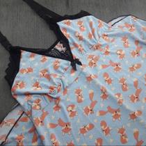 Camisola Amamentação Estampada Cor:Renda Preta/Azul RaposaTamanho:GG