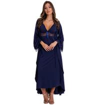 Camisola Amamentação Gestante Longa com Robe Luxo Pijama Maternidade Moda de Baixo - ES216-219