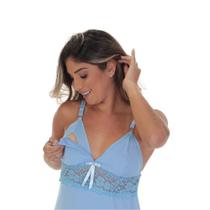 Camisola Amamentação Gestante Pós Parto Maternidade Abre Fácil Detalhe Em Renda Grávida Para Dormir - Lelu Modas