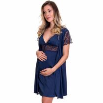 Camisola Amamentação Maternidade com Robe Gestante Pijama Amamentar Moda de Baixo - ES206-207 - Estilo Sedutor