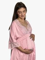 Camisola Amamentação + Robe Gestante Luxo Maternidade Pós-parto - DOCE MAMÃE